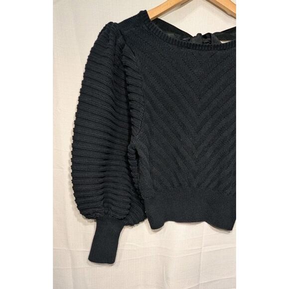 Happy X Nature Black Heavy Knit Puff Sleeve Bow Tie Back Sweater M Minimalist - Picture 2 of 7